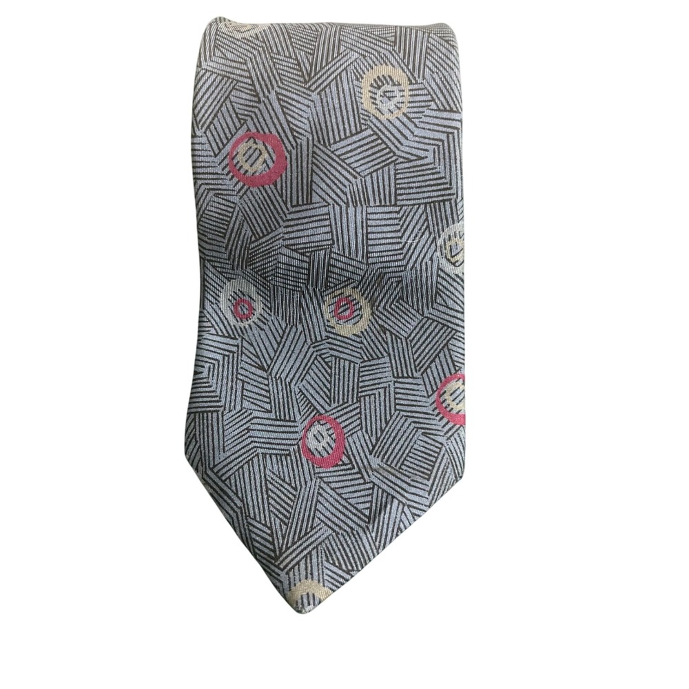 Yves Saint Laurent Mens Grey Geometric Abstract Silk Tie Made in USA YSL Necktie - Picture 6 of 6